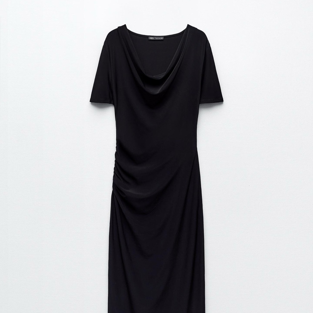 Zara Black Midi Dress with Cowl Neck